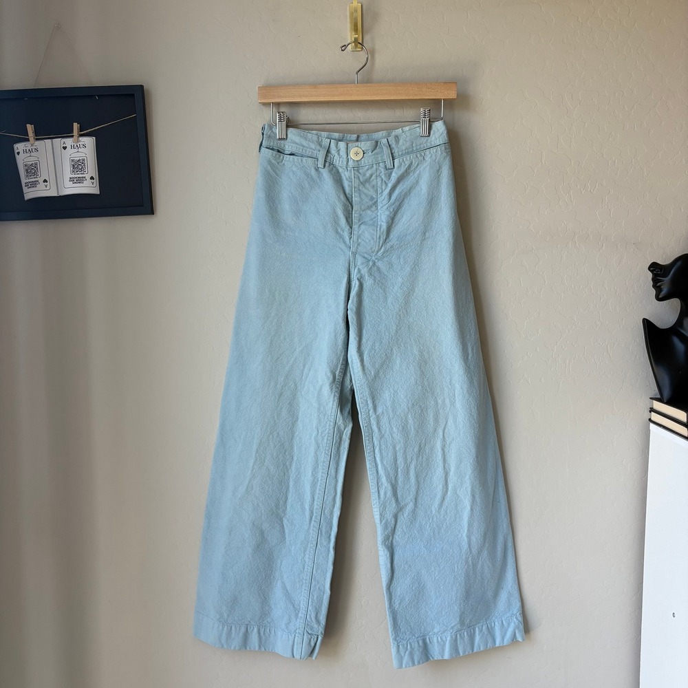 Jesse Kamm Sailor Pants Light Blue High Waisted Wide Leg Cotton Canvas Size XS - Picture 2 of 11